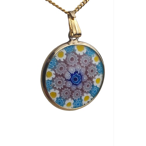 314 - SILVER GILT MORANO FLORAL PENDANT ON A SILVER CHAIN