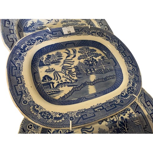 60 - 3 WILLOW PATTERN PLATTERS