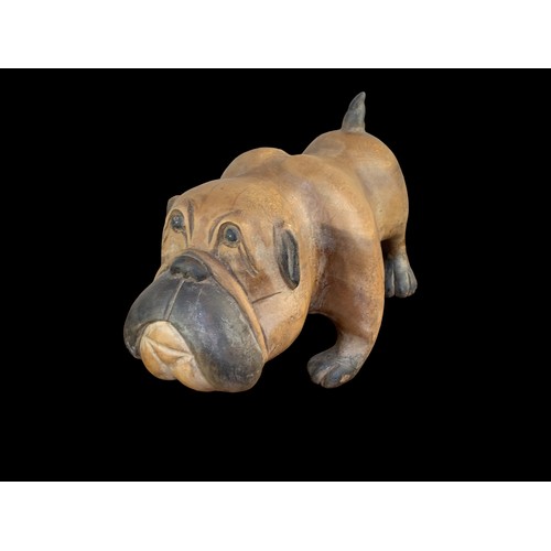 100A - A SOLID WOODEN BULL DOG FIGURINE