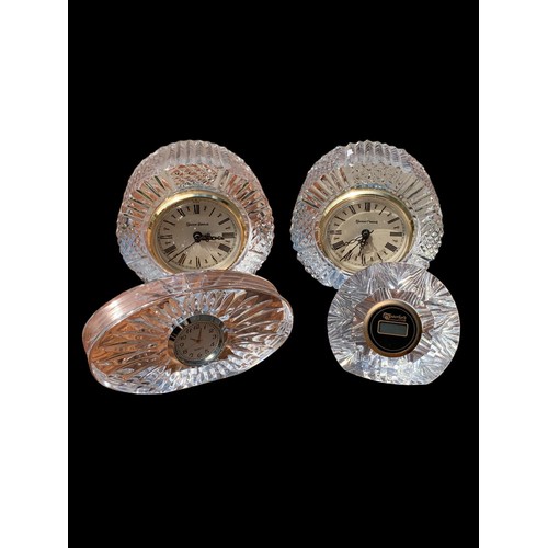 3 TYRONE CRYSTAL CLOCKS AND 1 WATERFORD