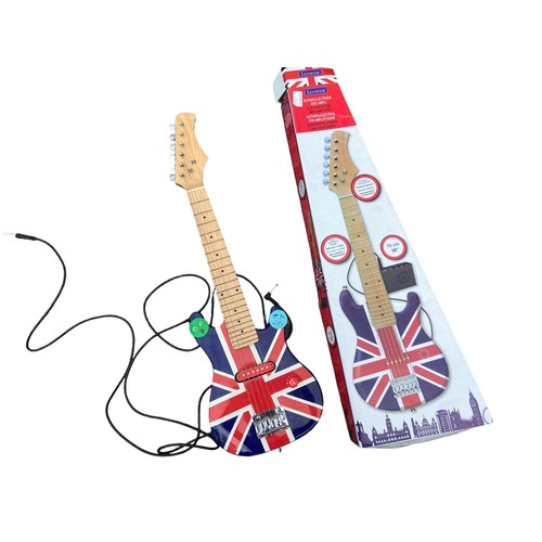 35 - A BOXED LEXIBUCK SMALL ELECTRIC GUITAR WITH BUILT IN AMP THE BODY IN A UNION JACK FINISH