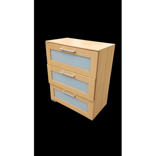 42 - A BEECH 3 DRAWER CHEST  29.5X16.5X36