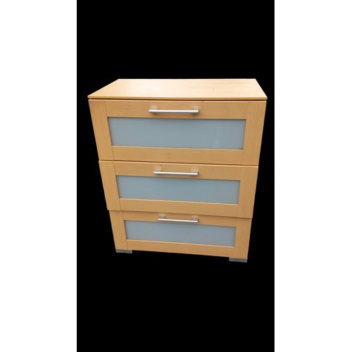 42 - A BEECH 3 DRAWER CHEST  29.5X16.5X36