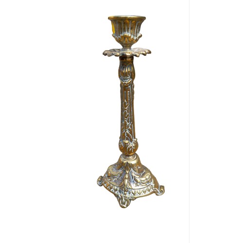 49 - A PAIR OF ORNATE BRASS CANDLESTICKS 9