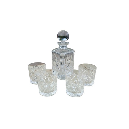 59 - CUT CRYSTAL DECANTER AND 4 MATCHING WHISKEY TUMBLERS