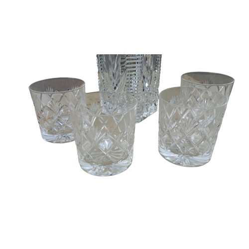 59 - CUT CRYSTAL DECANTER AND 4 MATCHING WHISKEY TUMBLERS