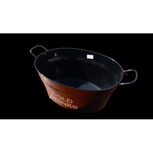 77 - BLACK ENAMEL DRINKS BUCKET 20.5 TO OUTSIDES OF HANDLES