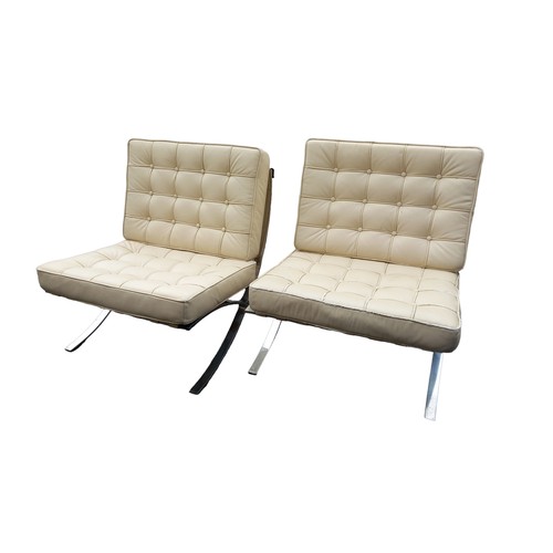 120 - A PAIR OF CHROME BASED BARCELONA STLYE CHAIRS FINISHED IN WHITE LEATHER (SLIGHT WEAR & TEAR)