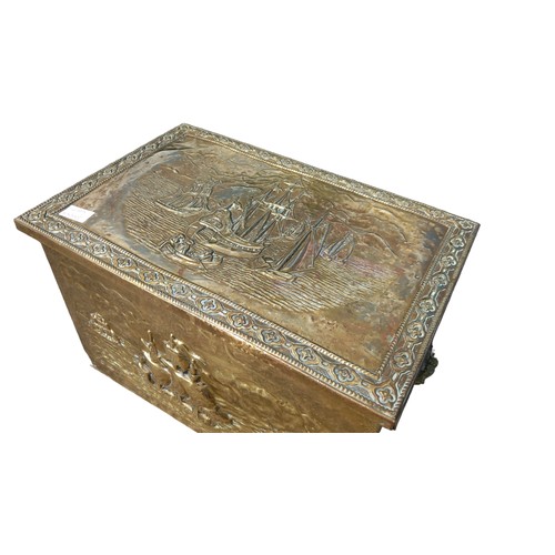 127 - A BRASS LOG BOX 46CMS x 30CMS x 32CMS