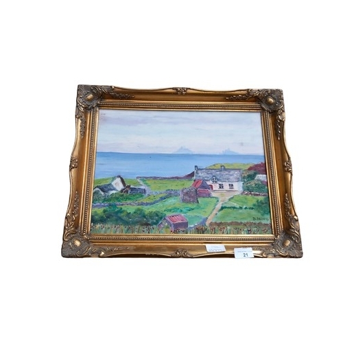 21 - AN OIL ON CANVAS SIGNED P BERRY HOME BY THE SEA 15 x 19