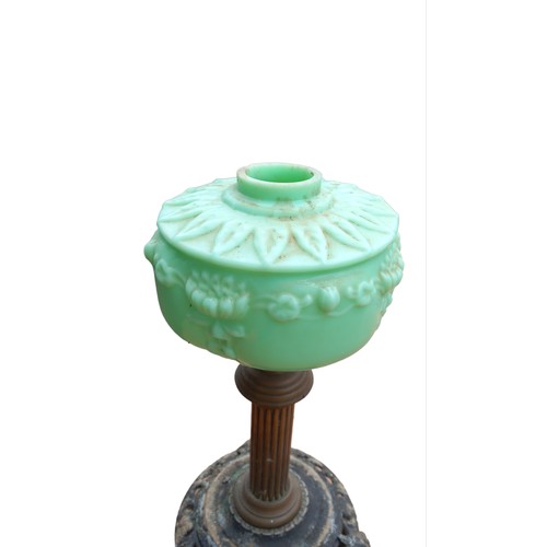 79 - A GREEN PORCELAIN BOWL OIL LAMP