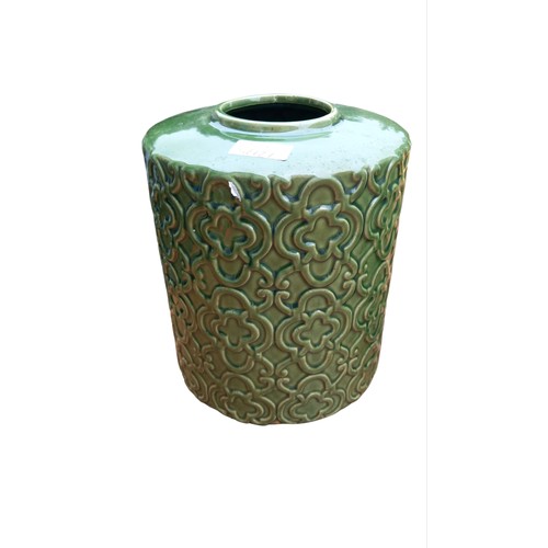 154 - 2 NEW GREEN GLAZED POTTERY VASE IN RETRO STYLE