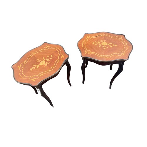 661A - A MATCHING PAIR OF INLAID OAK LAMP TABLES ON CAB LEG