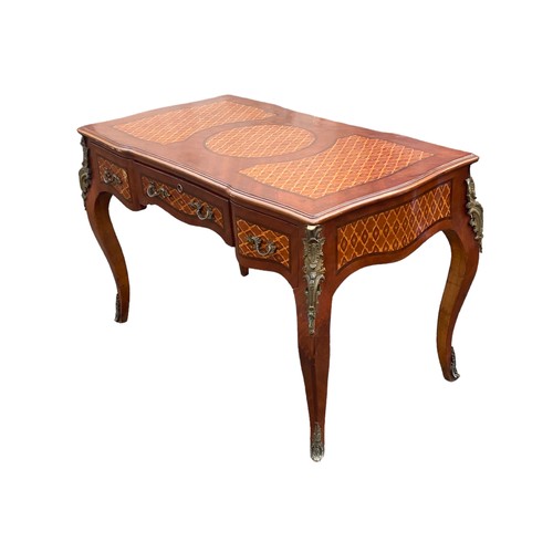 664 - A VERY NICE ORMULU MOUNT INLAID DESK ON CAB LEG 50X27X32