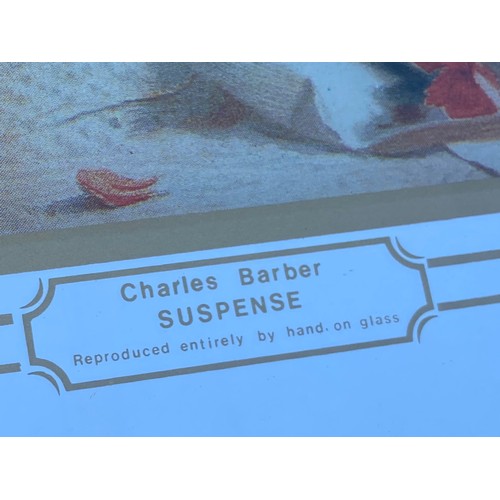 15 - A CHARLES BARBER SUSPENCE REPRODUCED BY HAND ON GLASS MIRRORED PRINT