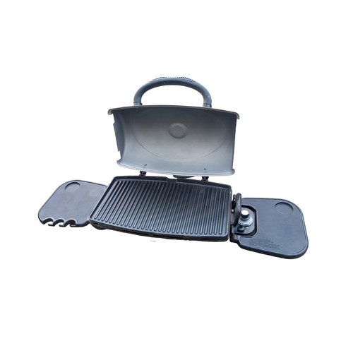 27 - A GEORGE FOREMAN PORTABLE GAS BAR B Q AND GRILL WITH CARRY CASE