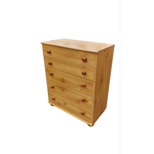 123 - PINE 5 DRAWER CHEST 30 x 16 x 37