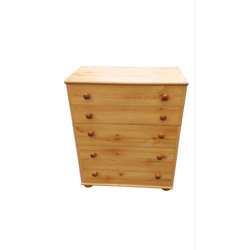 123 - PINE 5 DRAWER CHEST 30 x 16 x 37