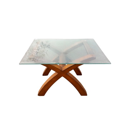 128 - WALNUT FRAME GLASS TOP LAMP TABLE 32 x 23