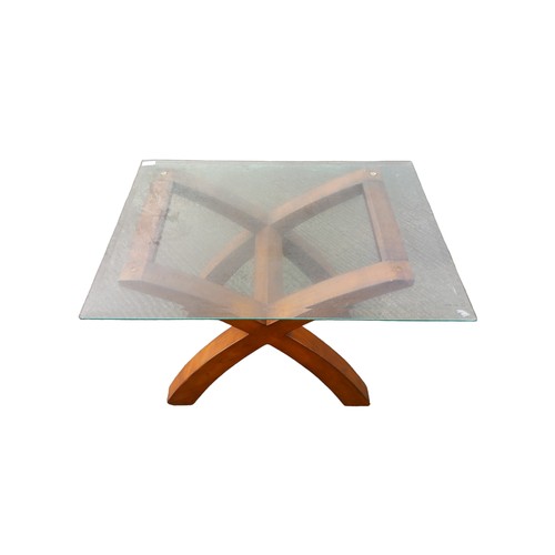 128 - WALNUT FRAME GLASS TOP LAMP TABLE 32 x 23