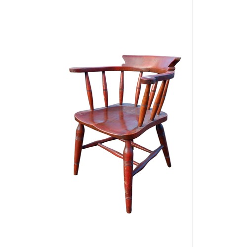 129 - A VERY GOOD ANTIQUE PINE SMOKERS BOW ARMCHAIR