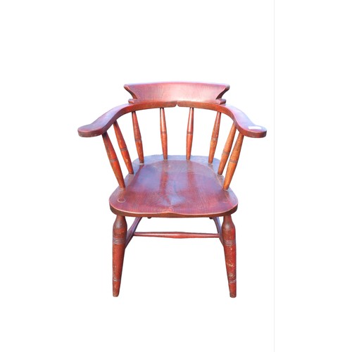 129 - A VERY GOOD ANTIQUE PINE SMOKERS BOW ARMCHAIR