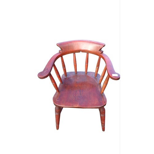 129 - A VERY GOOD ANTIQUE PINE SMOKERS BOW ARMCHAIR