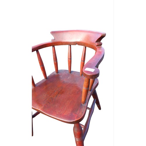 129 - A VERY GOOD ANTIQUE PINE SMOKERS BOW ARMCHAIR