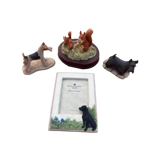 131 - A LOT OF 4 BORDER FINE ART ITEMS PHOTTO FRAME,SCOTTIE & AIRDALE DOGS AND SQUIRREL FIGURES