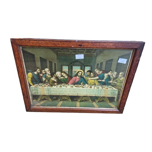 137 - ANTIQUE OAK FRAMED LAST SUPPER PRINT 17X23