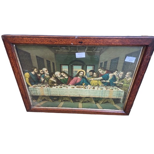 137 - ANTIQUE OAK FRAMED LAST SUPPER PRINT 17X23