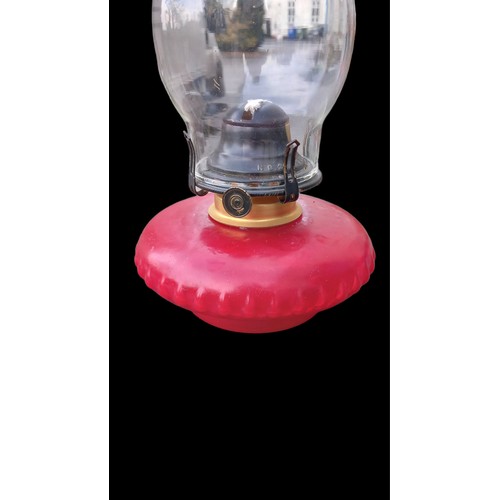 176 - RED GLASS BOWL OIL LAMP