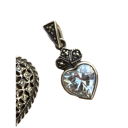 215 - 2 SILVER MARCASITE HEART PENDANTS