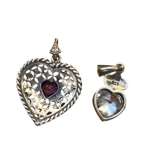 215 - 2 SILVER MARCASITE HEART PENDANTS