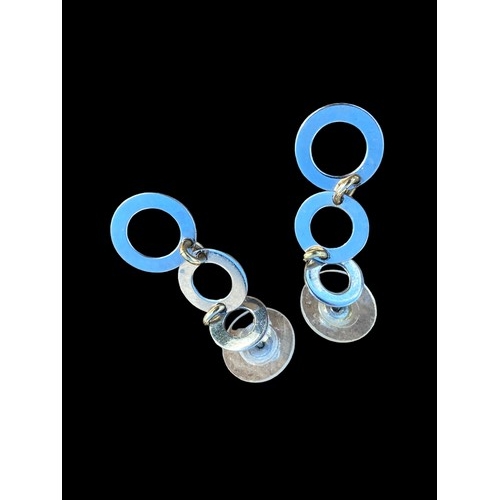 247 - A PAIR OF SILVER 3 CIRCULAR DROP EARRINGS