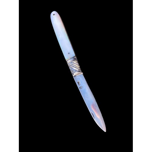 324 - GEORGIAN SILVER BLADED FRUIT KNIFE WITH MOTHER OF PEARL HANDLE