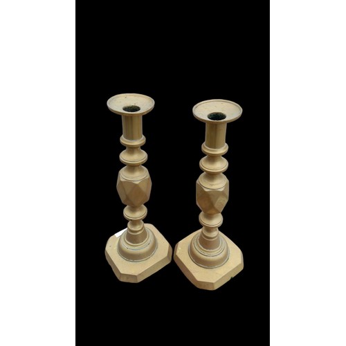 331 - A PAIR OF HEAVY BRASS BULLS ETE CANDLESTICKS 13