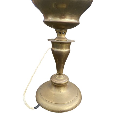 342 - CONVERTED BRASS OIL LAMP WITH MILK GLASS SHADE