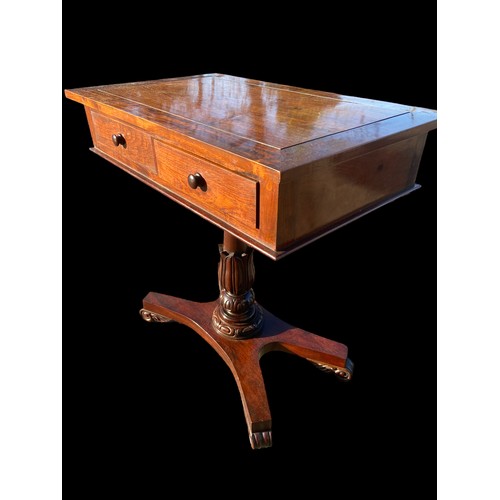 370 - A 2 DRAWER MAHOGANY PEDESTAL TABLE IN THE WILLIAM IV STYLE 27.25 x 17 x 28