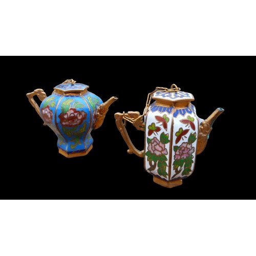 375 - 4 MINIATURE CLOISONNE TEAPOTS