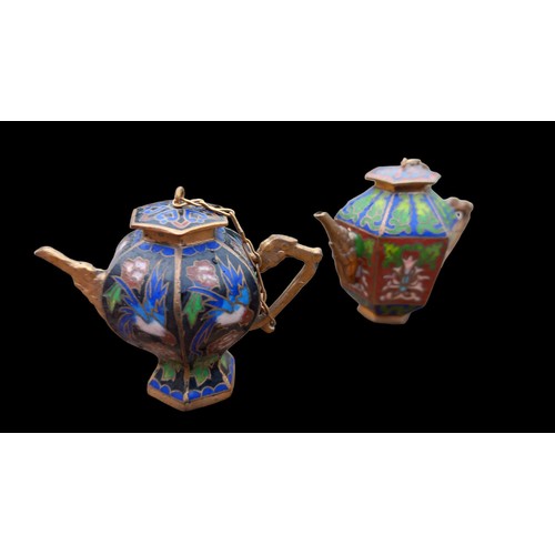 375 - 4 MINIATURE CLOISONNE TEAPOTS