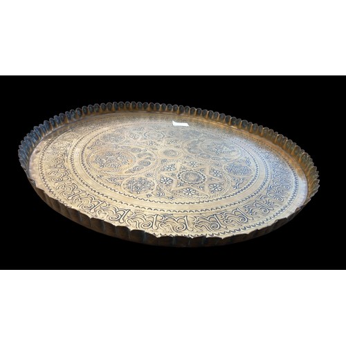 381 - LARGE ORNATE BRASS TRAY 18.5