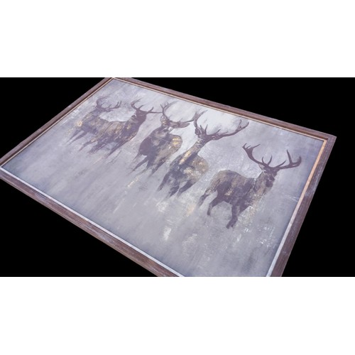 413 - A VERY LARGE STAG PICTUER WITH GOLD LEAF 62.5 X42.5