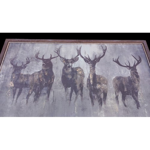 413 - A VERY LARGE STAG PICTUER WITH GOLD LEAF 62.5 X42.5