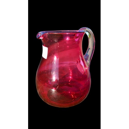 434 - ANTIQUE CLEAR HANDLED RUBY JUG 6