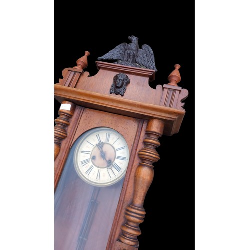 444 - AN OAK DROP DAIL CLOCK WITH GALLERY TOP