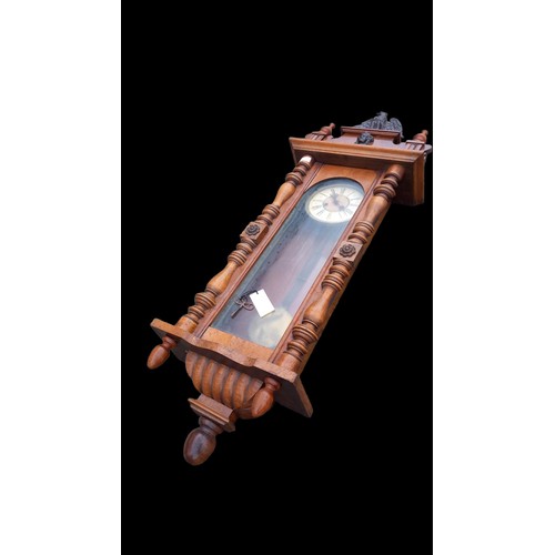 444 - AN OAK DROP DAIL CLOCK WITH GALLERY TOP