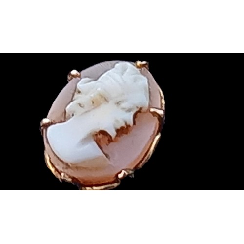 577 - A PAIR OF 9ct GOLD CAMEO EARRINGS IN SCALLOP SETTING BUTTERFLY FITTING