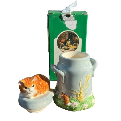 469 - JAMES HERRIOTS COUNTRY KITCHEN CAT ON MILK CHURN TEA CADDY BY BORDER FINE ARTS