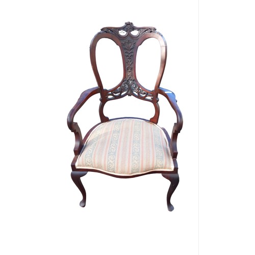 498 - ORNATE CARVED VICTORIAN ARMCHAIR ON CAB LEG